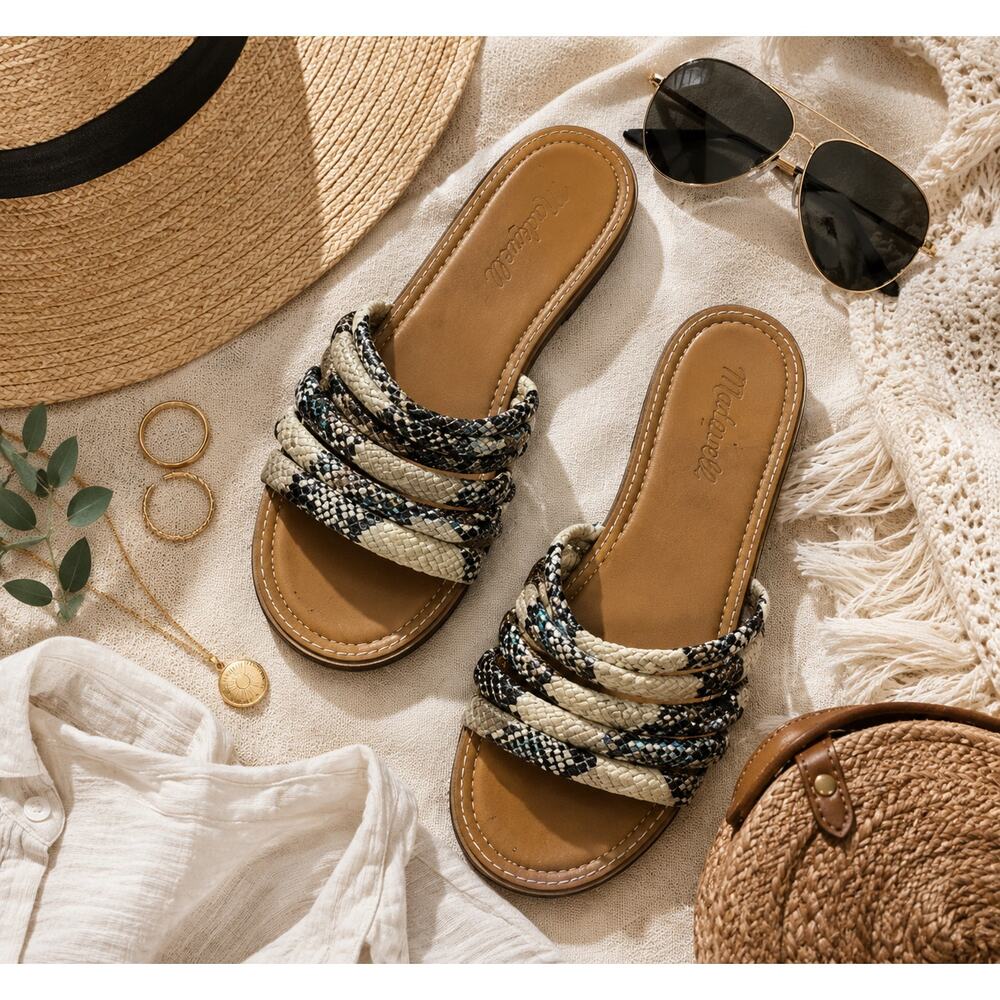 Madewell Braided Slide Sandal Boho Woven Snake Skin Size 7.5 Coastal Resort Vaca